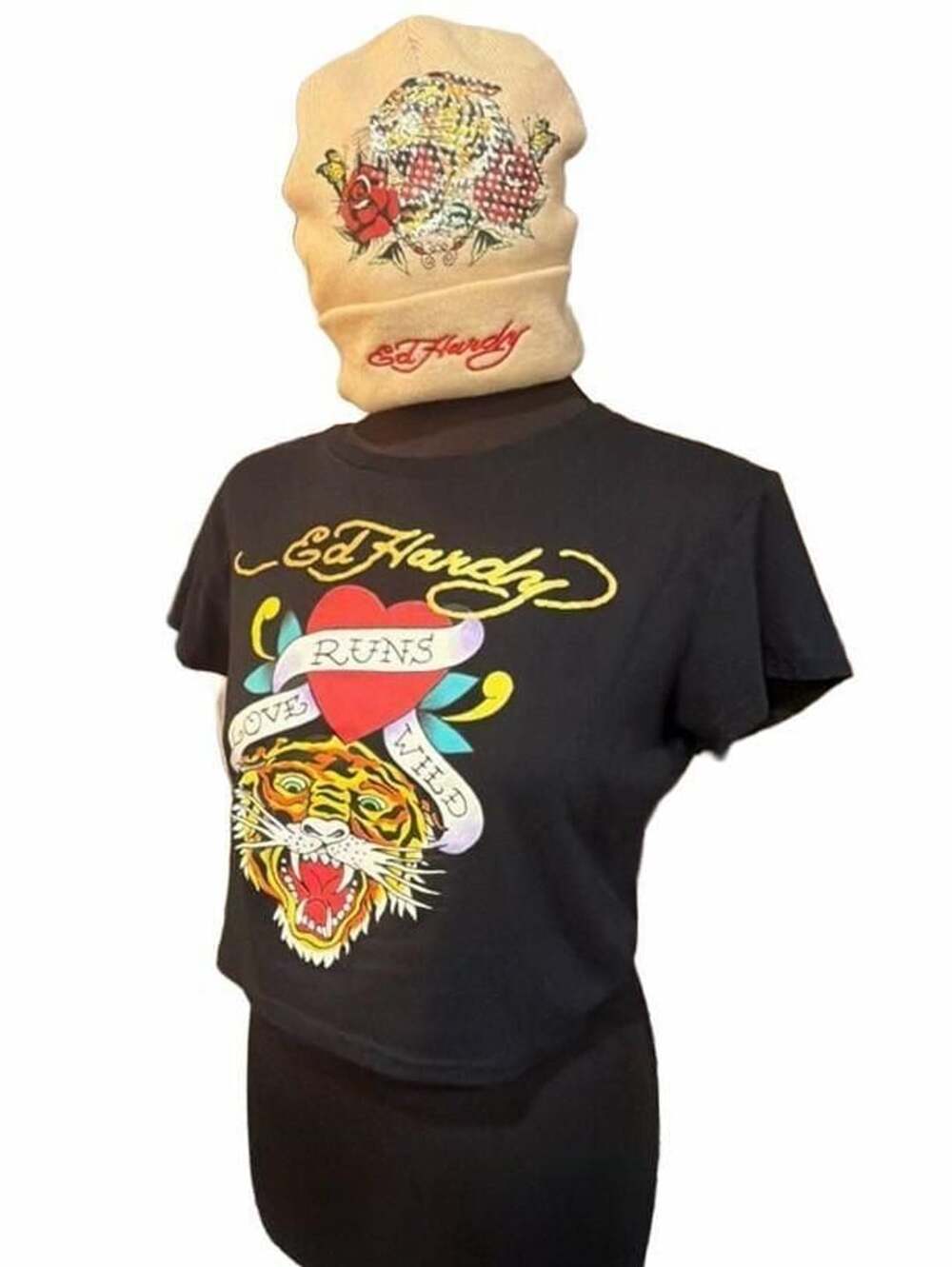 Ed Hardy Beanie And Shirt Set Tiger Rhinestone